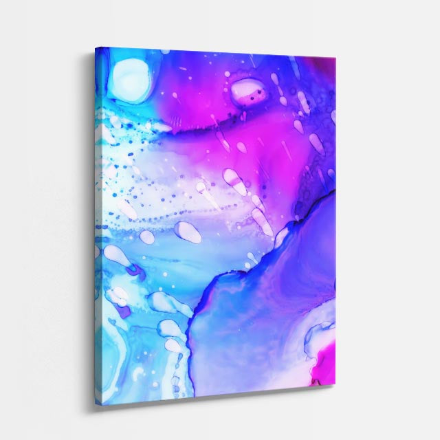 cuadro canvas abstracto fluido galaxia indigo en tonos azul, morado, rosa