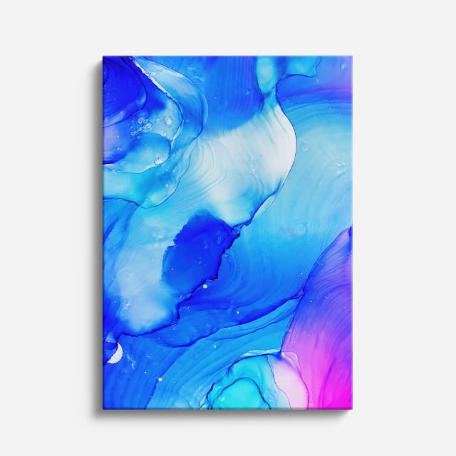 cuadro canvas abstracto fluido azul glaciar en tonos azul, celeste, blanco