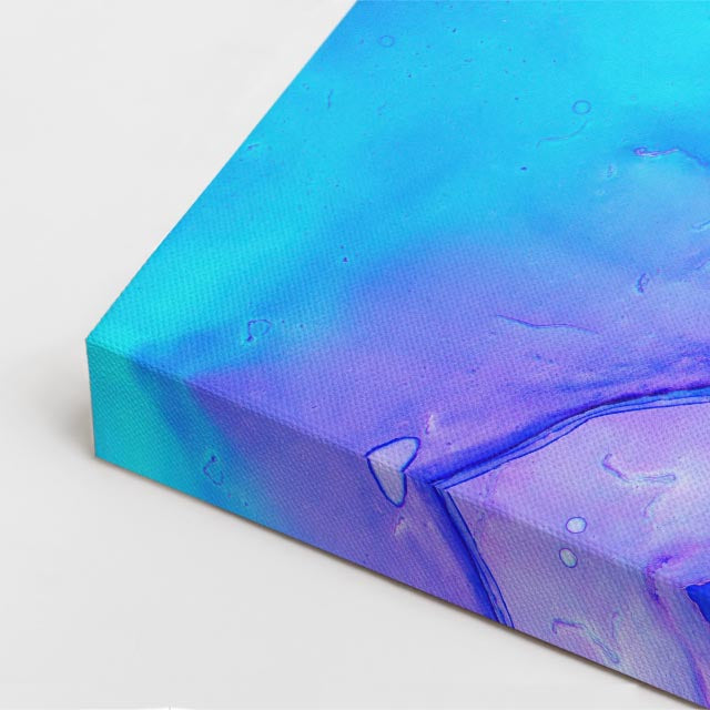 cuadro canvas abstracto fluido acuarela electrica en tonos azul, morado, rosa