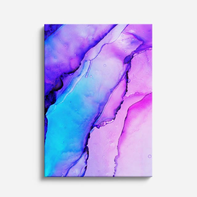 cuadro canvas abstracto fluido acuarela electrica en tonos azul, morado, rosa