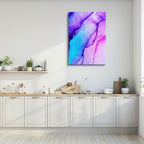 cuadro canvas abstracto fluido acuarela electrica en tonos azul, morado, rosa