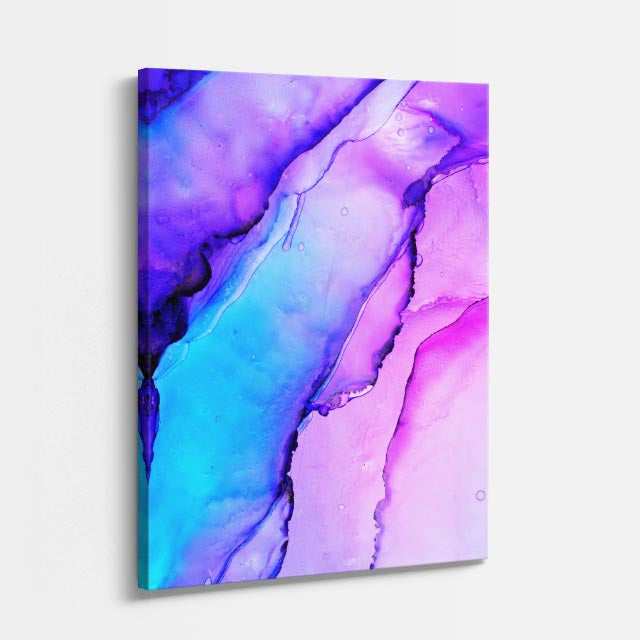 cuadro canvas abstracto fluido acuarela electrica en tonos azul, morado, rosa