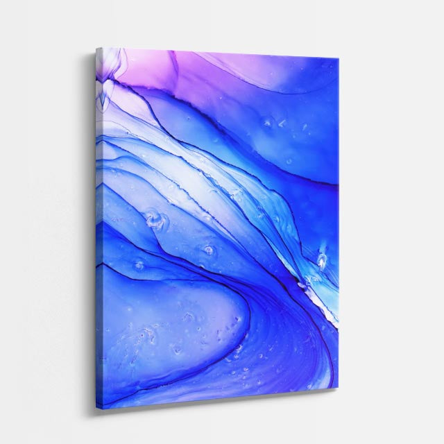 cuadro canvas abstracto fluido oleaje cobalto en tonos azul, blanco