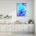 cuadro canvas abstracto fluido espuma turquesa en tonos turquesa, azul, dorado