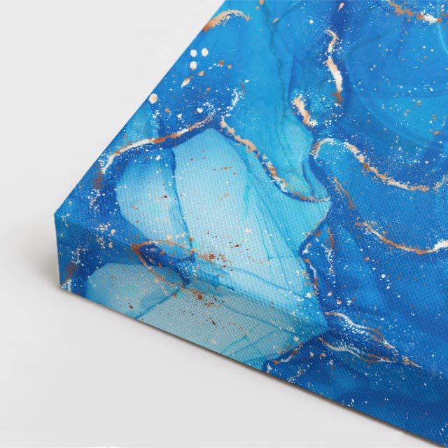 cuadro canvas abstracto fluido turquesa radiante en tonos azul, celeste, dorado
