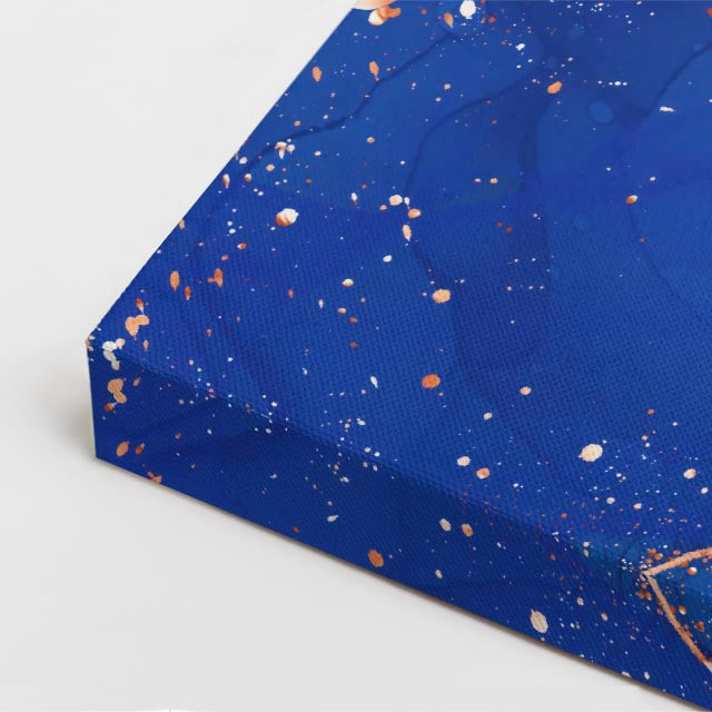 cuadro canvas abstracto fluido azul de tinta en tonos azul, dorado