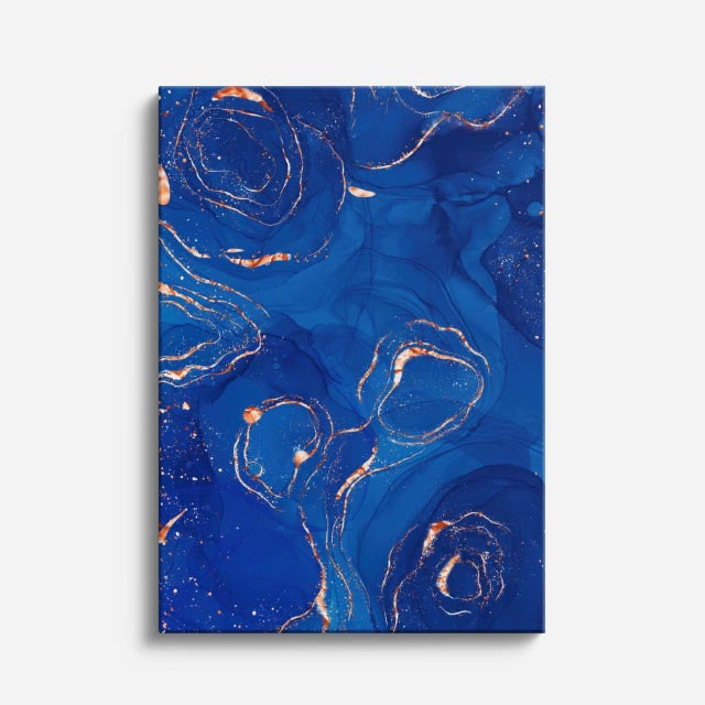 cuadro canvas abstracto fluido azul de tinta en tonos azul, dorado