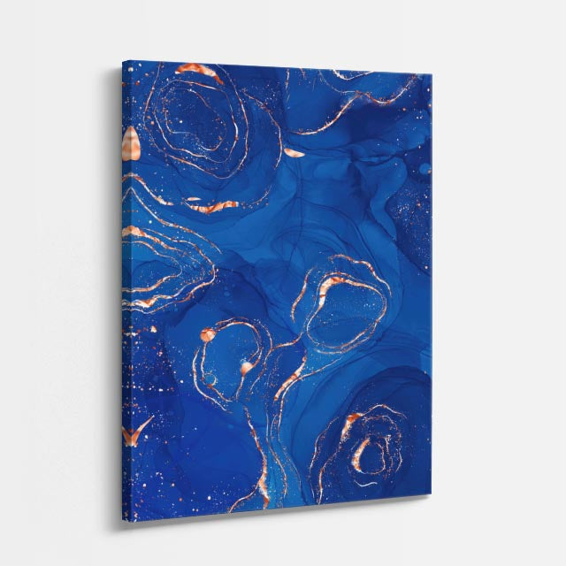 cuadro canvas abstracto fluido azul de tinta en tonos azul, dorado