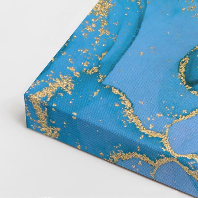 cuadro canvas abstracto fluido horizonte aqua en tonos turquesa, dorado