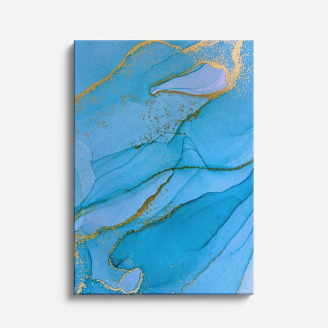 cuadro canvas abstracto fluido horizonte aqua en tonos turquesa, dorado