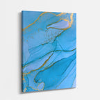 cuadro canvas abstracto fluido horizonte aqua en tonos turquesa, dorado
