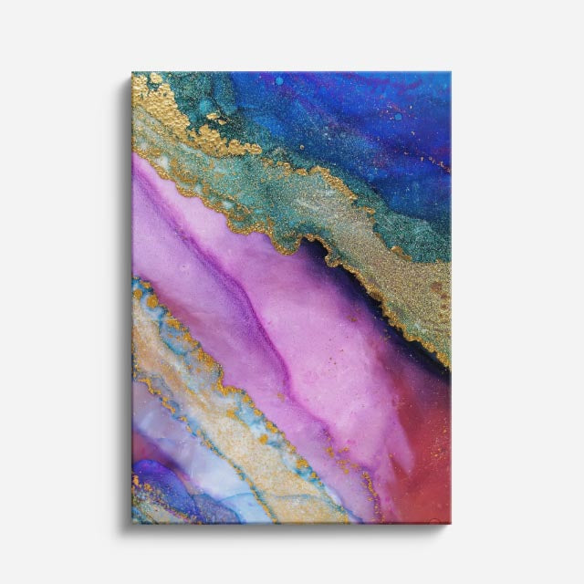 cuadro canvas abstracto fluido beta iris en tonos lila, rosa, verde