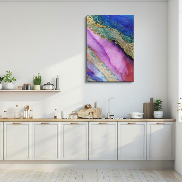 cuadro canvas abstracto fluido beta iris en tonos lila, rosa, verde