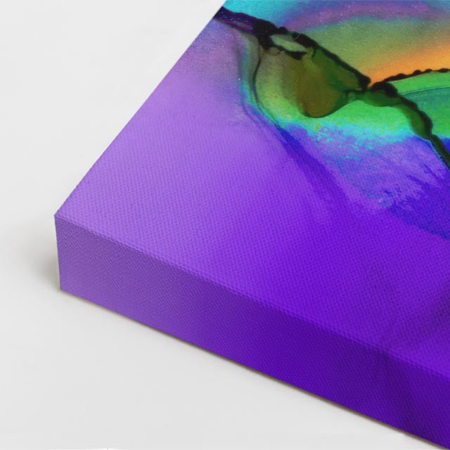 cuadro canvas abstracto fluido circulos violeta en tonos morado, verde, turquesa