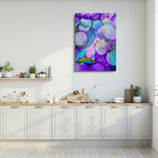 cuadro canvas abstracto fluido circulos violeta en tonos morado, verde, turquesa