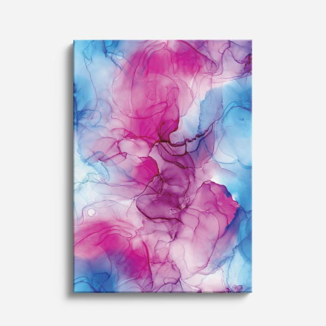 cuadro canvas abstracto fluido petalo de neblina en tonos rosa, blanco, celeste