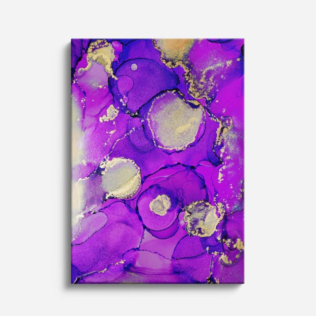 cuadro canvas abstracto fluido amatista solar en tonos morado, amarillo