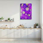 cuadro canvas abstracto fluido amatista solar en tonos morado, amarillo