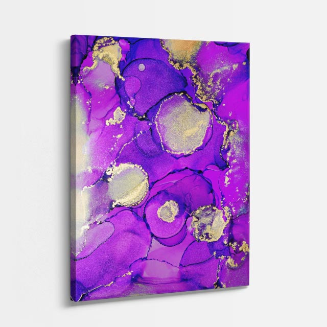 cuadro canvas abstracto fluido amatista solar en tonos morado, amarillo