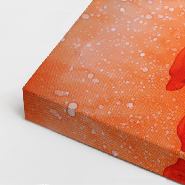 cuadro canvas abstracto fluido coral electrico en tonos naranja, turquesa, rojo