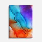 cuadro canvas abstracto fluido coral electrico en tonos naranja, turquesa, rojo