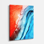 cuadro canvas abstracto fluido oleaje igneo en tonos rojo, naranja, turquesa