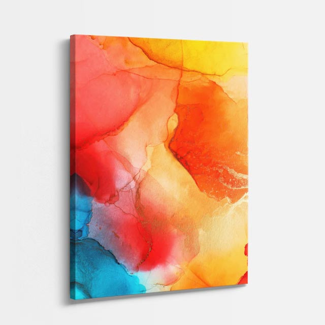 cuadro canvas abstracto fluido sol de citrico en tonos naranja, amarillo, rojo
