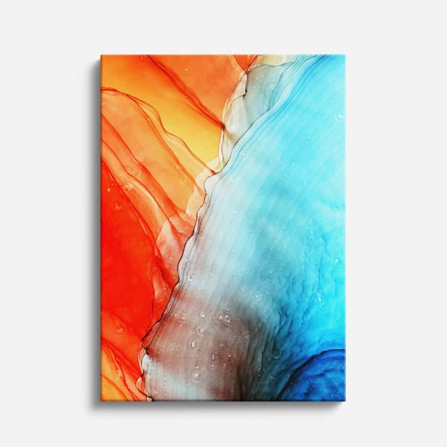 cuadro canvas abstracto fluido turmalina coral en tonos turquesa, rosa, naranja