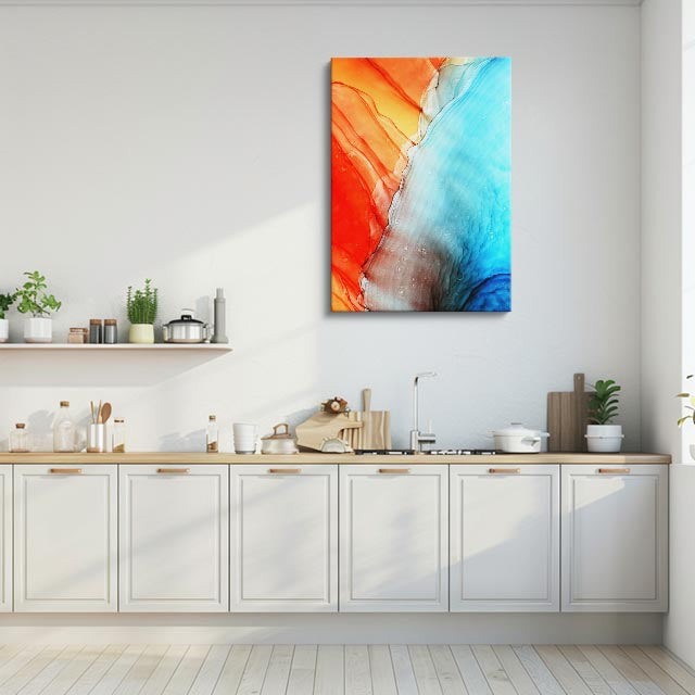 cuadro canvas abstracto fluido turmalina coral en tonos turquesa, rosa, naranja
