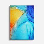 cuadro canvas abstracto fluido azul de sol en tonos azul, amarillo, turquesa
