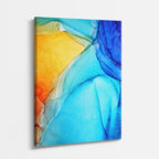 cuadro canvas abstracto fluido azul de sol en tonos azul, amarillo, turquesa