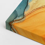 cuadro canvas abstracto fluido costa azur en tonos azul, turquesa, amarillo
