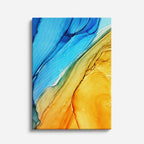 cuadro canvas abstracto fluido costa azur en tonos azul, turquesa, amarillo