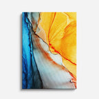 cuadro canvas abstracto fluido llama marina en tonos naranja, azul, dorado