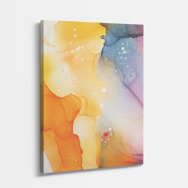 cuadro canvas abstracto fluido nacar de sol en tonos amarillo, turquesa, rosa