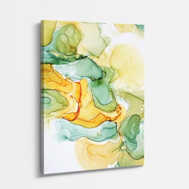 cuadro canvas abstracto fluido verde cartografia en tonos verde, dorado, blanco