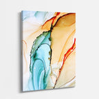 cuadro canvas abstracto fluido delta oliva en tonos turquesa, naranja, blanco