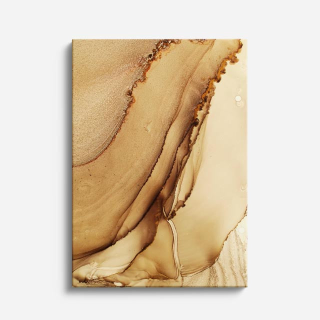 cuadro canvas abstracto fluido duna miel en tonos beige, café, dorado