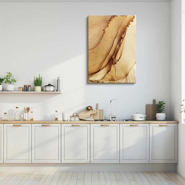 cuadro canvas abstracto fluido duna miel en tonos beige, café, dorado