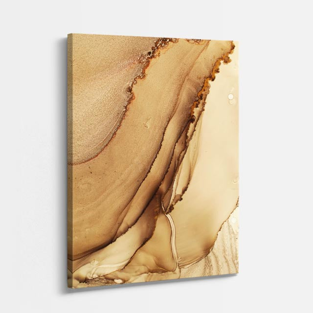 cuadro canvas abstracto fluido duna miel en tonos beige, café, dorado