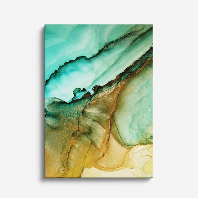 cuadro canvas abstracto fluido canon ambar en tonos café, dorado, beige