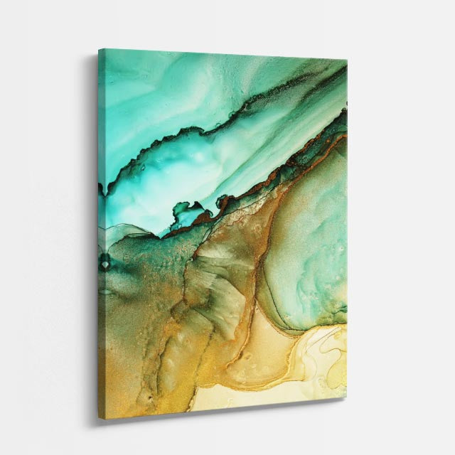cuadro canvas abstracto fluido canon ambar en tonos café, dorado, beige
