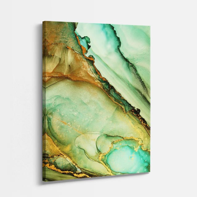 cuadro canvas abstracto fluido lima efervescente en tonos verde, amarillo, blanco