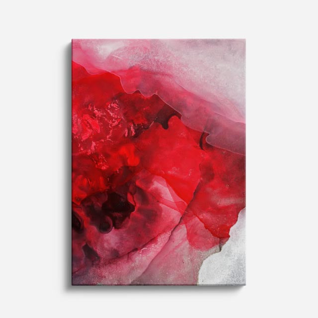 cuadro canvas abstracto fluido veta escarlata en tonos rojo, rosa, dorado