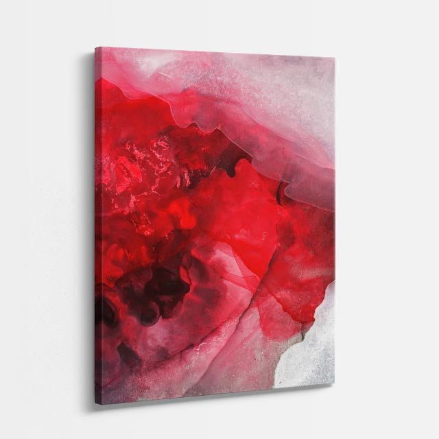 cuadro canvas abstracto fluido veta escarlata en tonos rojo, rosa, dorado