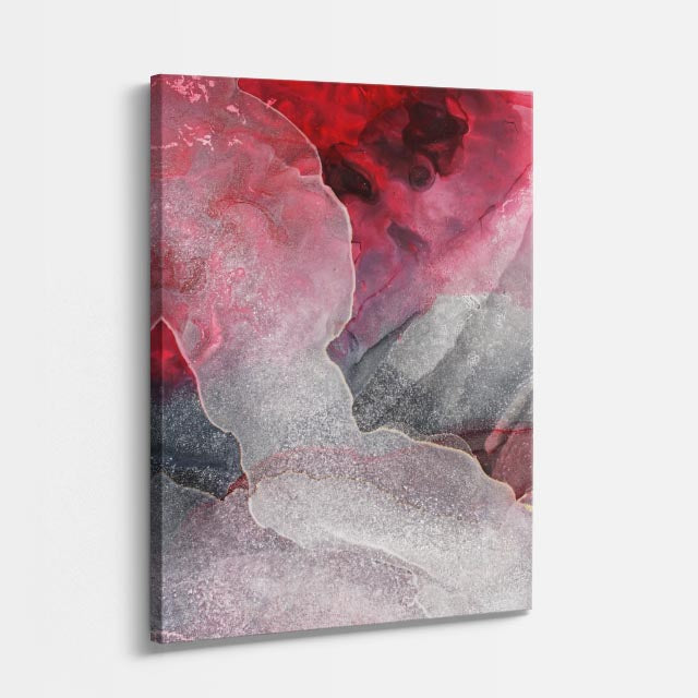 cuadro canvas abstracto fluido rubi de seda en tonos rosa, morado, blanco