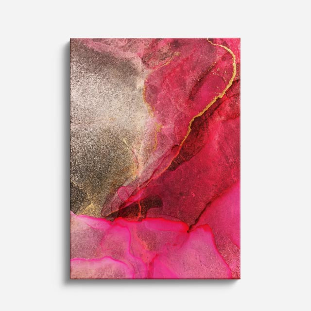 cuadro canvas abstracto fluido tormenta coral en tonos rosa, naranja, amarillo