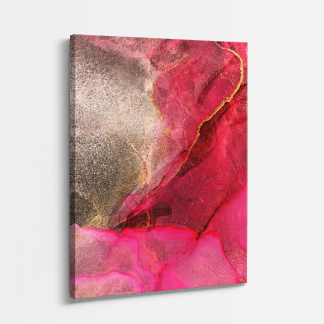 cuadro canvas abstracto fluido tormenta coral en tonos rosa, naranja, amarillo