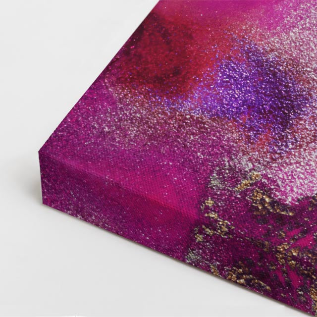 cuadro canvas abstracto fluido explosion solar en tonos morado, naranja, amarillo