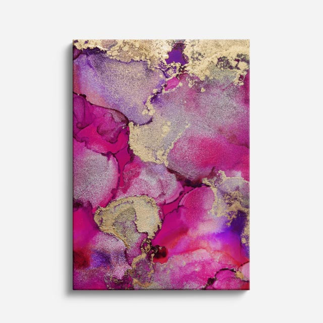 cuadro canvas abstracto fluido explosion solar en tonos morado, naranja, amarillo
